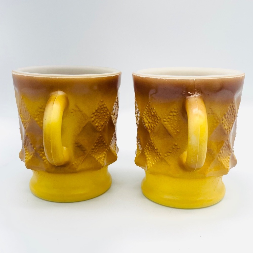 Fire-King Kimberly Coffee Mug Set 2 Vintage Milk Glass Yellow Brown Ombre - Picture 4 of 6
